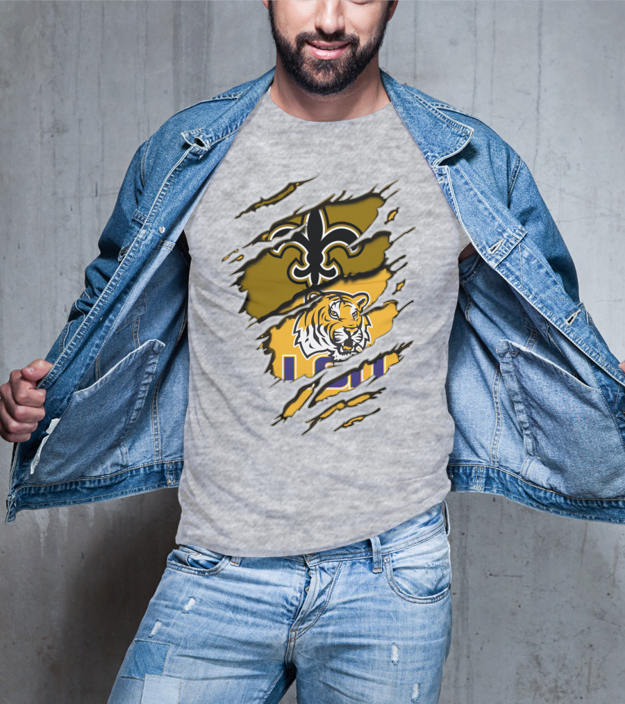 New Orleans Saints Fleur-De-Lis And Lsu Tigers Logo Combo T-Shirt