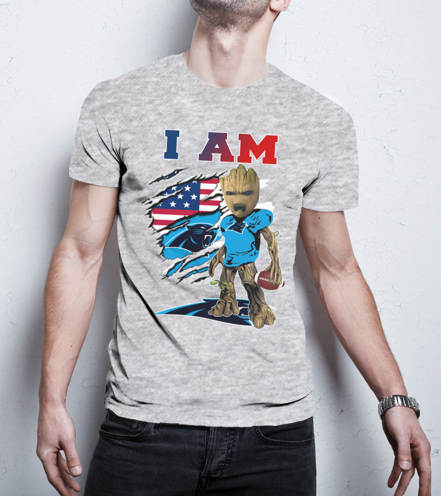 I Am Panthers Groot Football American Flag Crossover T-Shirt