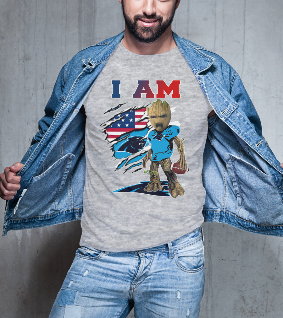 I Am Panthers Groot Football American Flag Crossover T-Shirt