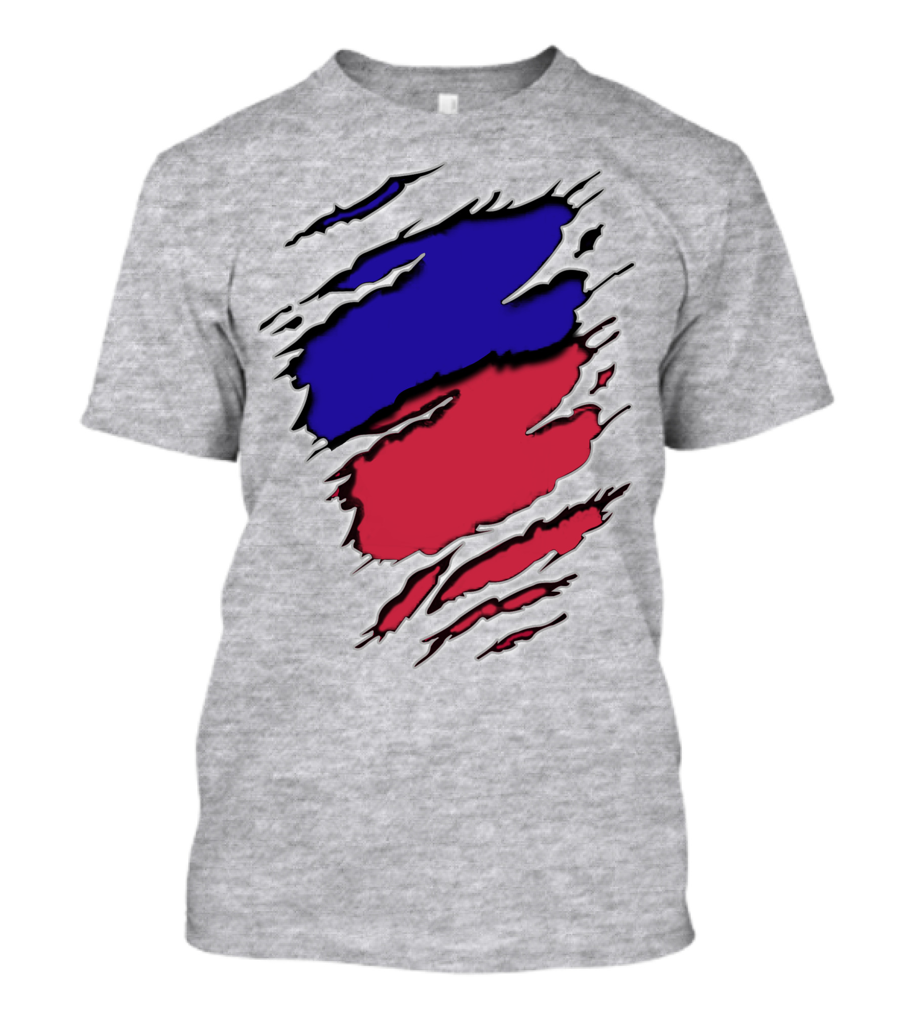 Ao Rach Two-Tone Distressed Blue Red Scratches T-Shirt