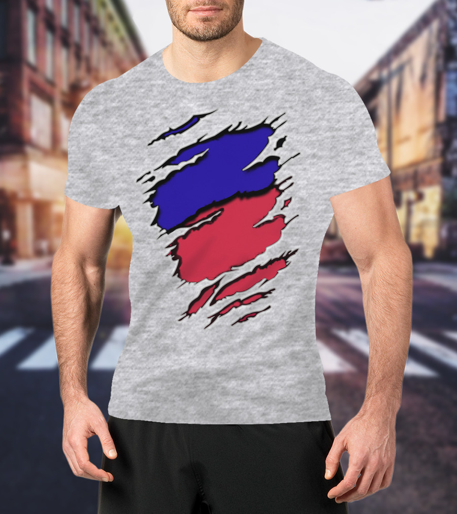 Ao Rach Two-Tone Distressed Blue Red Scratches T-Shirt