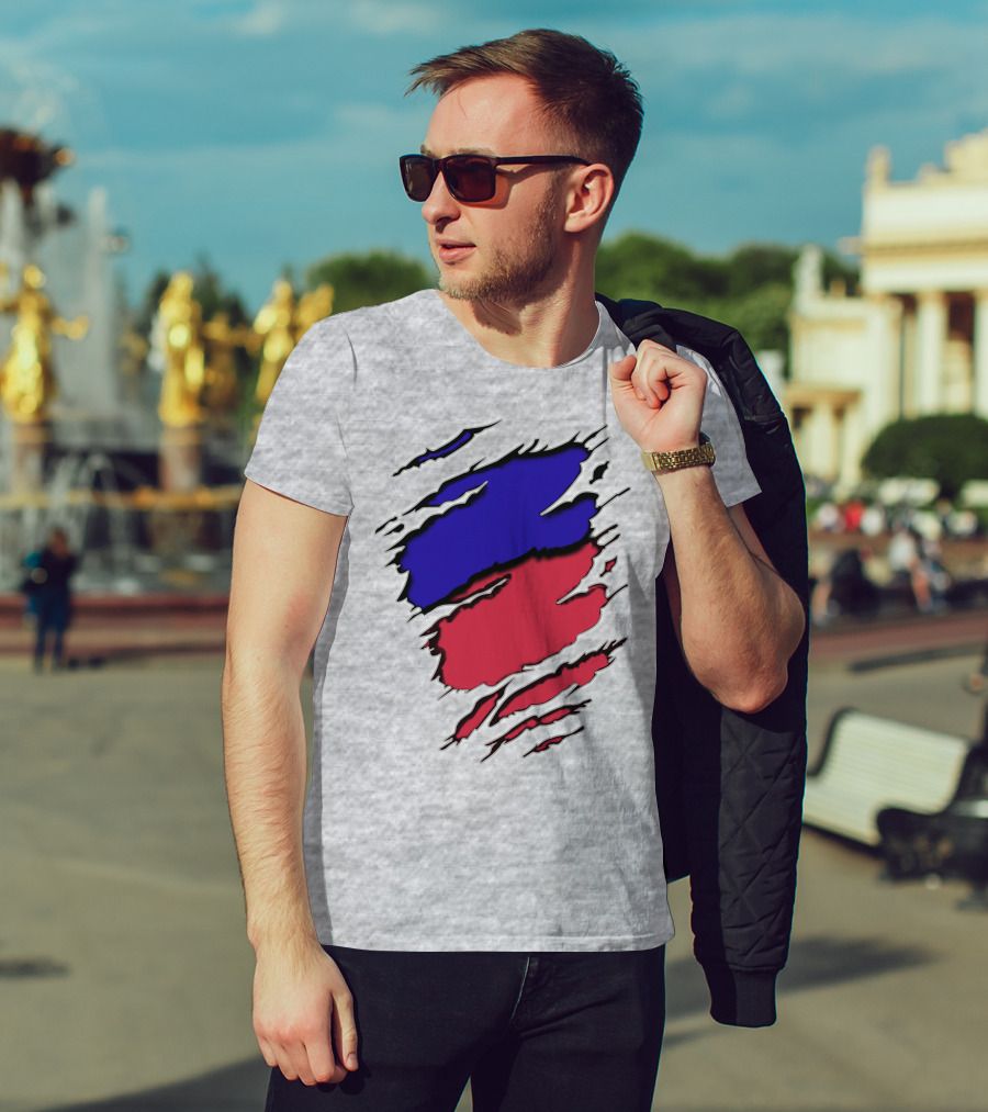 Ao Rach Two-Tone Distressed Blue Red Scratches T-Shirt