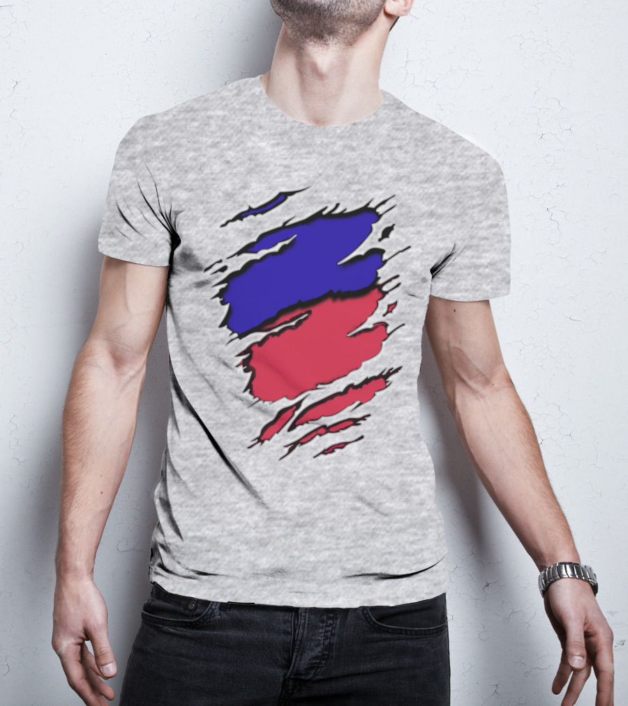 Ao Rach Two-Tone Distressed Blue Red Scratches T-Shirt
