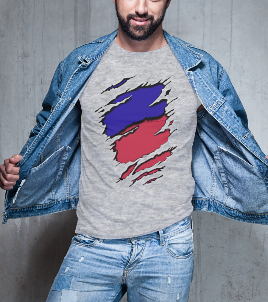 Ao Rach Two-Tone Distressed Blue Red Scratches T-Shirt
