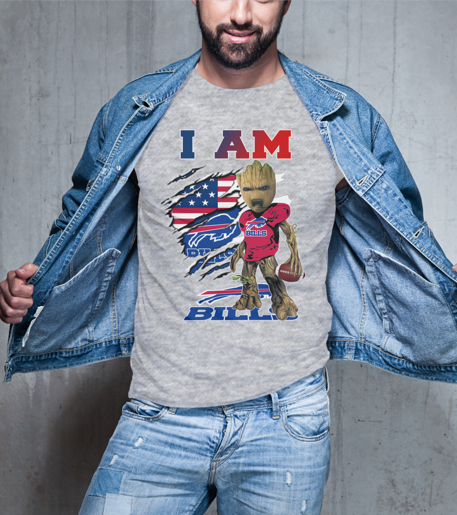 I Am Groot Buffalo Bills American Flag Football T-Shirt