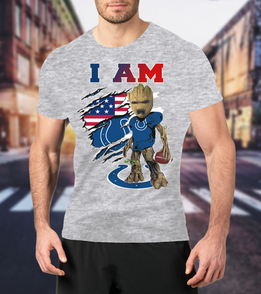 I Am Groot Colts Nfl Football American Flag Guardians Of The Galaxy T-Shirt
