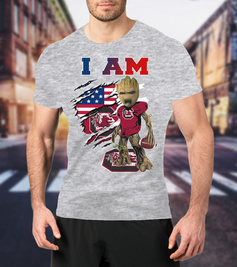 I Am Groot Gamecocks American Flag Football T-Shirt