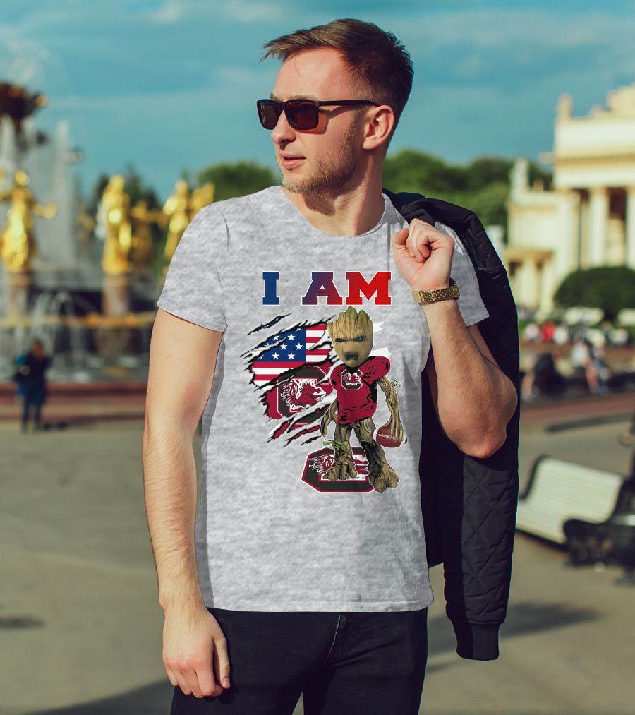 I Am Groot Gamecocks American Flag Football T-Shirt