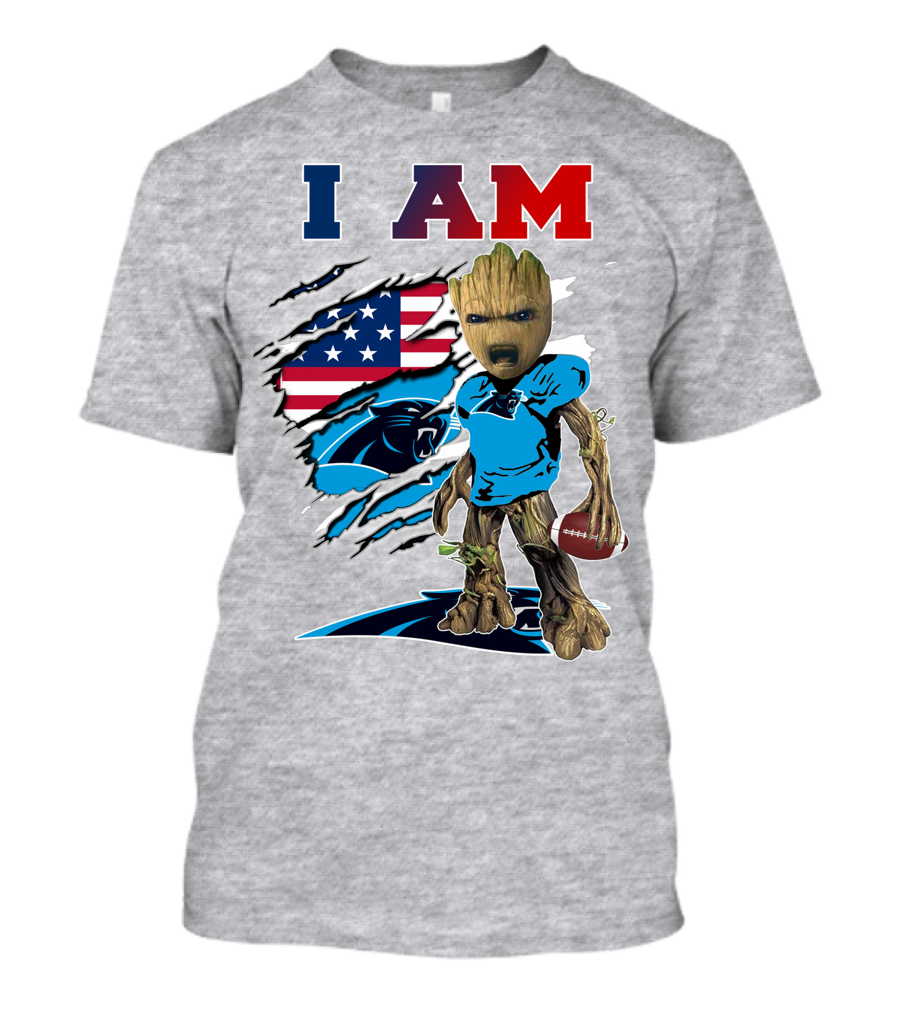 I Am Panthers Groot American Flag Football Crossover T-Shirt