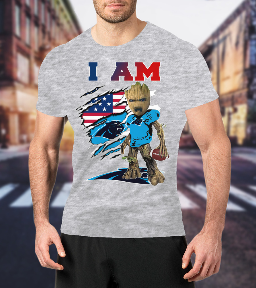 I Am Panthers Groot American Flag Football Crossover T-Shirt