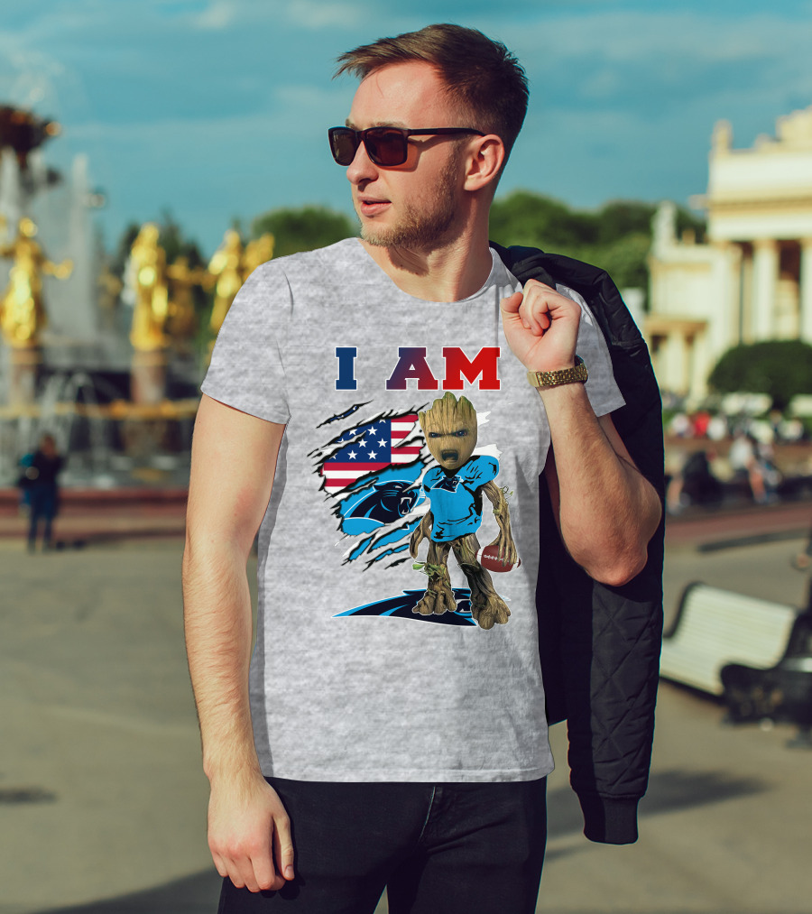 I Am Panthers Groot American Flag Football Crossover T-Shirt