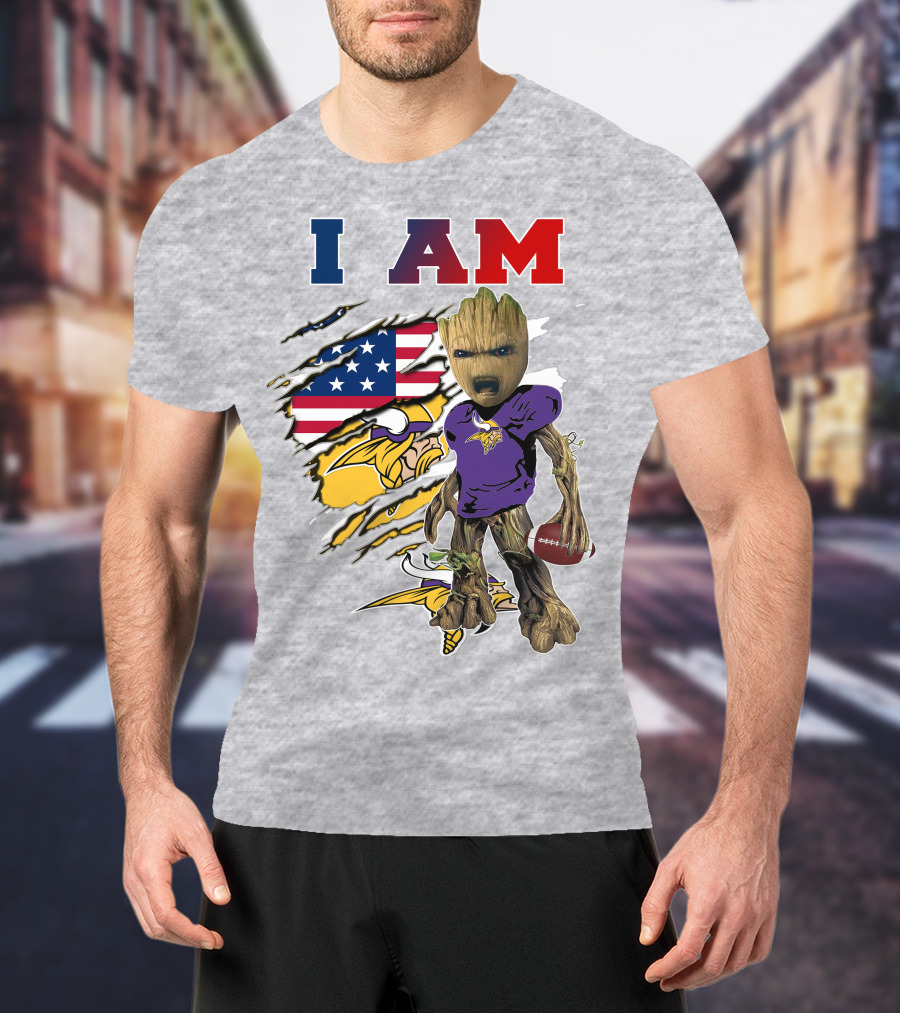 I Am Groot Vikings Nfl Football American Flag T-Shirt