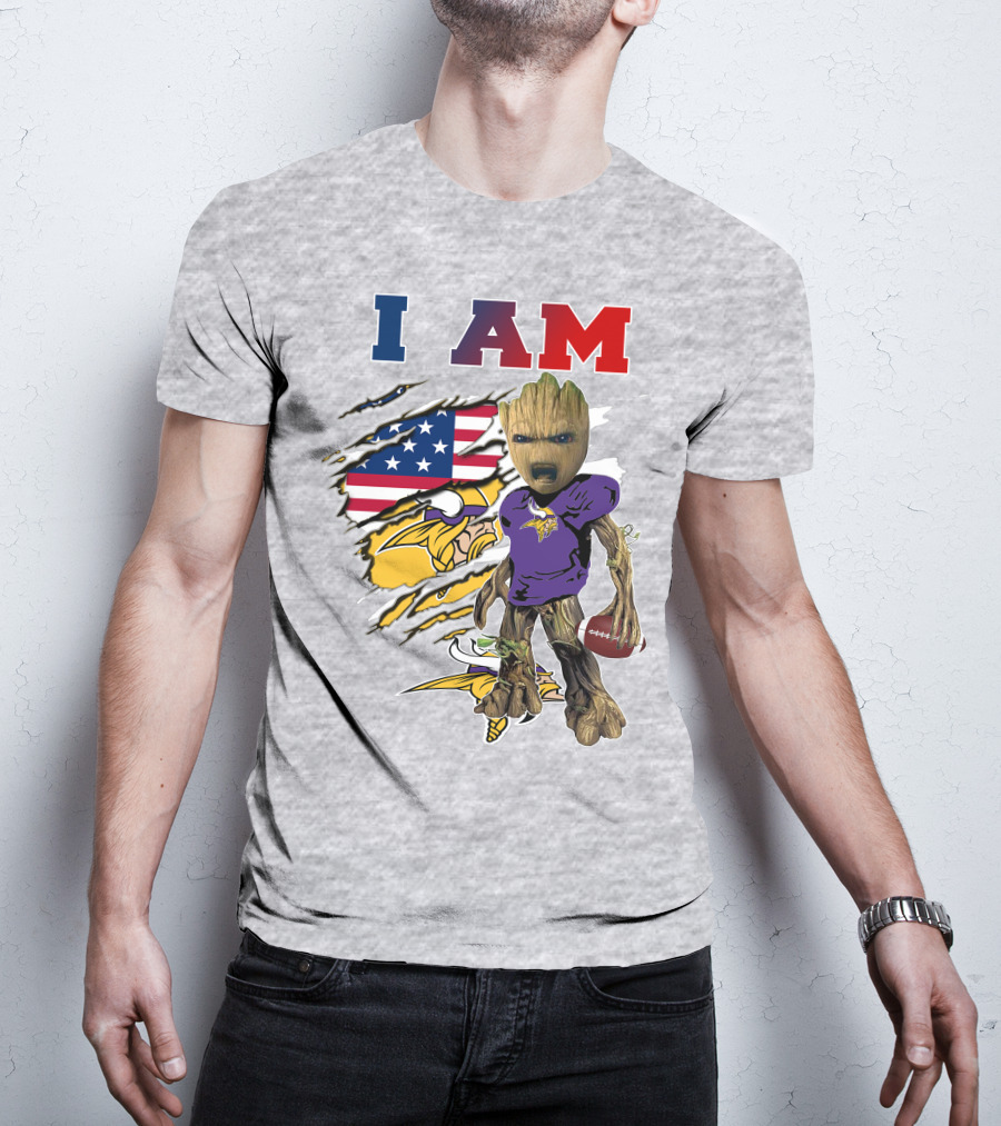 I Am Groot Vikings Nfl Football American Flag T-Shirt