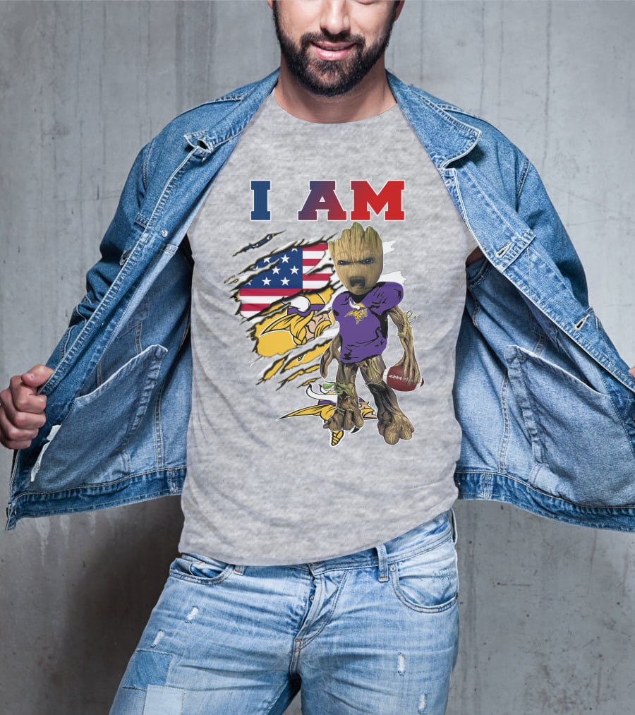 I Am Groot Vikings Nfl Football American Flag T-Shirt