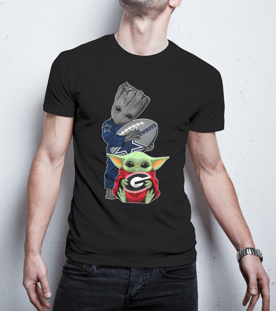 Cowboys Football Groot And Baby Yoda Bulldogs Fan T-Shirt