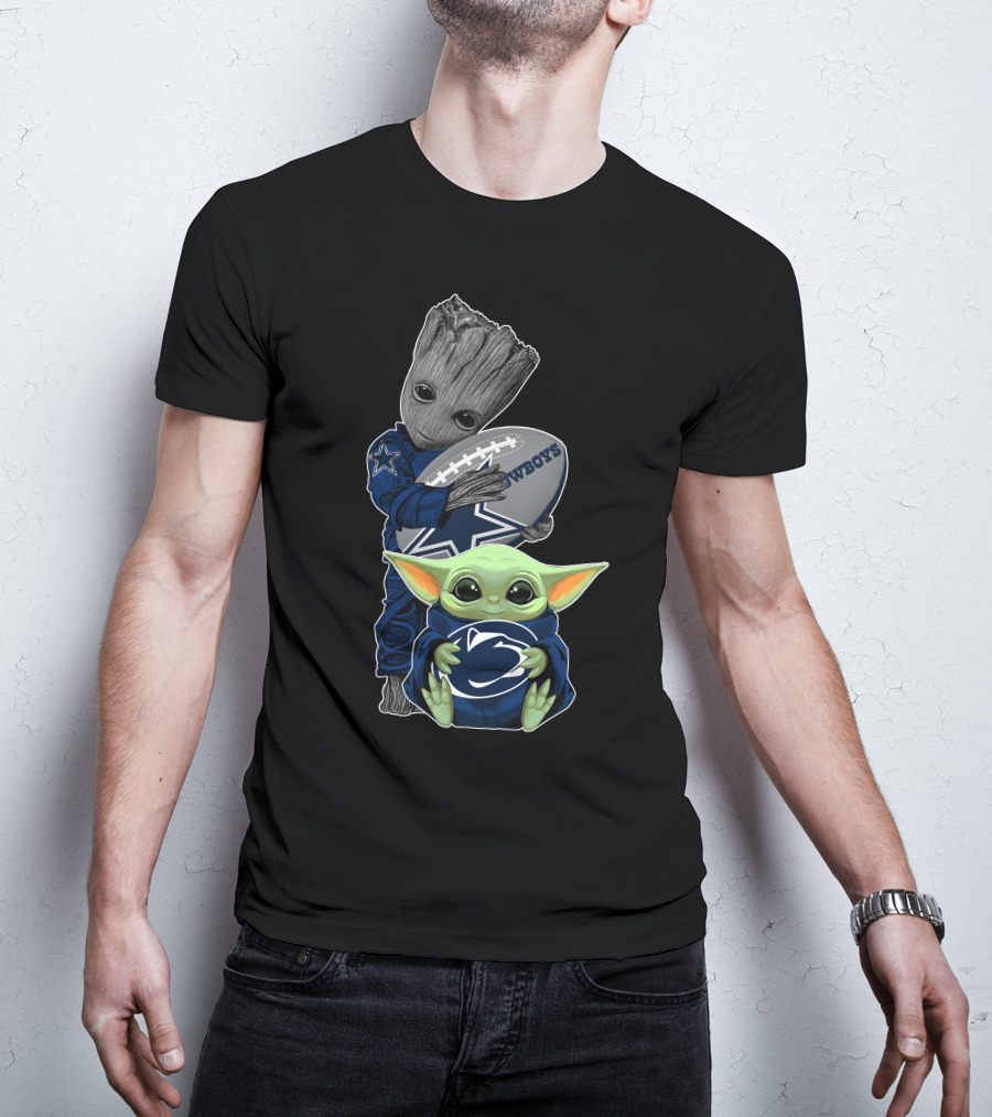 Cowboys Groot And Baby Yoda Football Team Collaboration T-Shirt