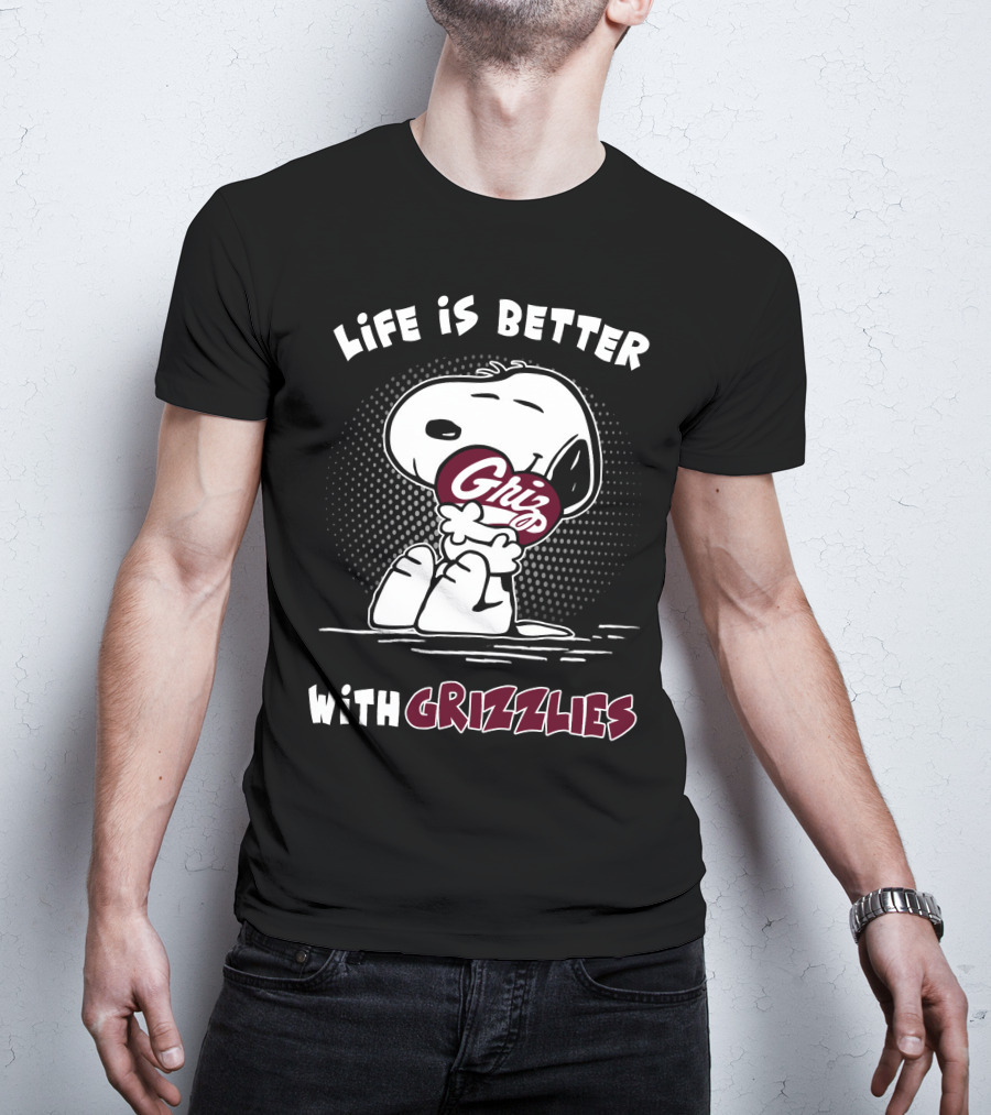 Life Is Better With Grizzlies Snoopy Hugging Football T-Shirt