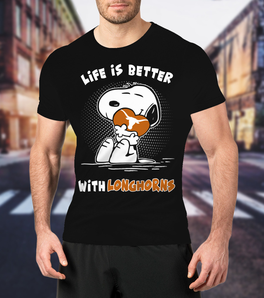 Life Is Better With Longhorns Snoopy Hugging Football T-Shirt