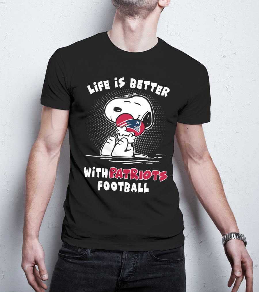 Life Is Better With Patriots Football Snoopy Hugging Helmet T-Shirt