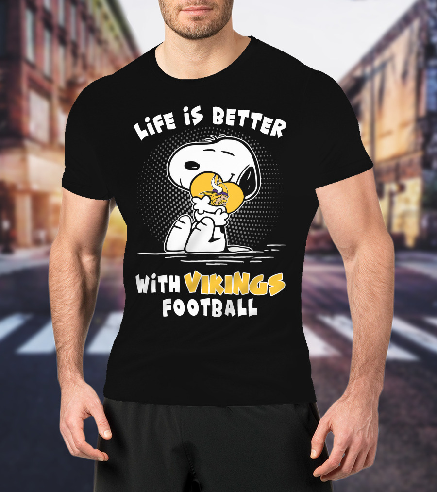 Life Is Better With Vikings Football Snoopy Hugging Helmet T-Shirt