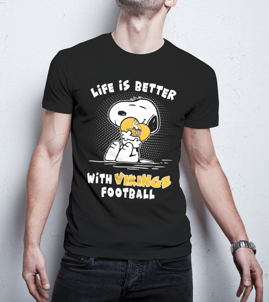 Life Is Better With Vikings Football Snoopy Hugging Helmet T-Shirt