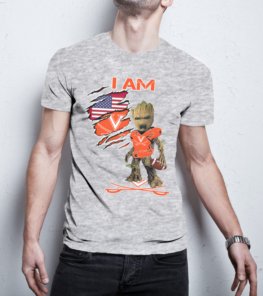 I AM Baby Groot Cavaliers Football USA Flag T-Shirt