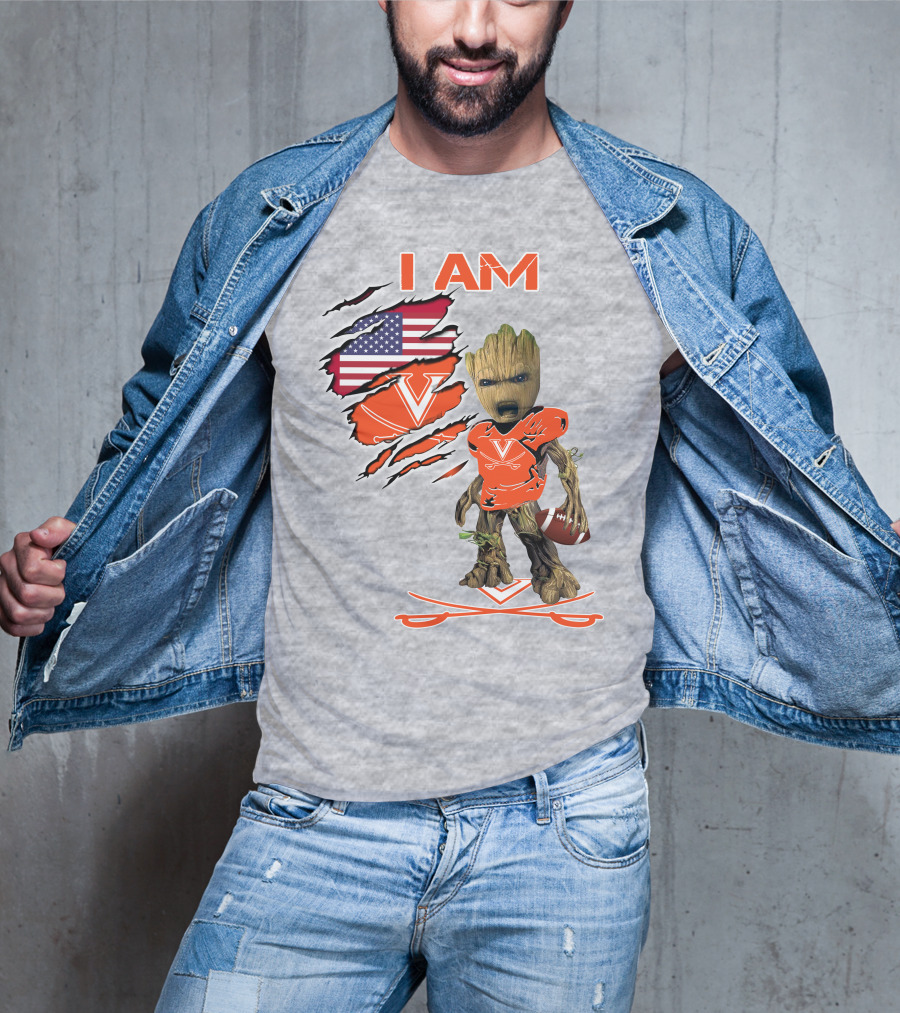 I AM Baby Groot Cavaliers Football USA Flag T-Shirt