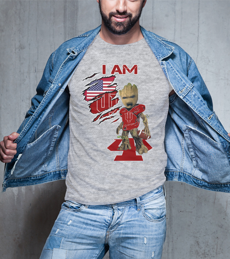 I Am Iu Hoosiers Baby Groot American Flag Football T-Shirt