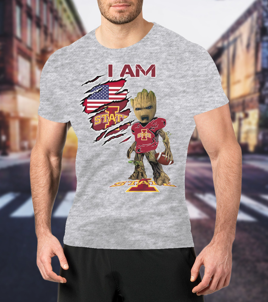 I Am Iowa State Baby Groot Football USA Flag T-Shirt