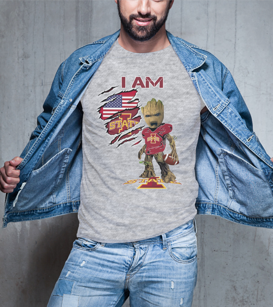 I Am Iowa State Baby Groot Football USA Flag T-Shirt