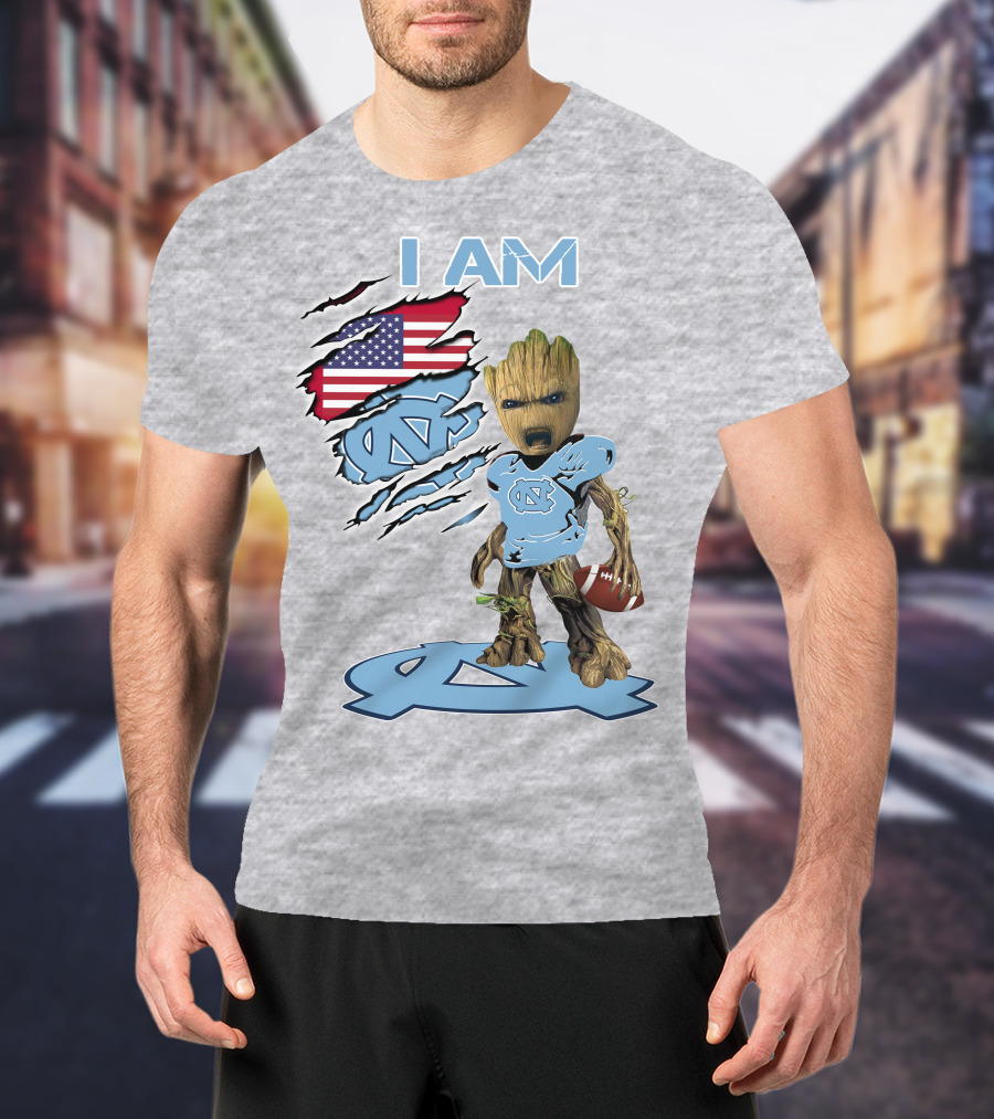 I AM Tarheel Baby Groot UNC Football USA Flag T-Shirt