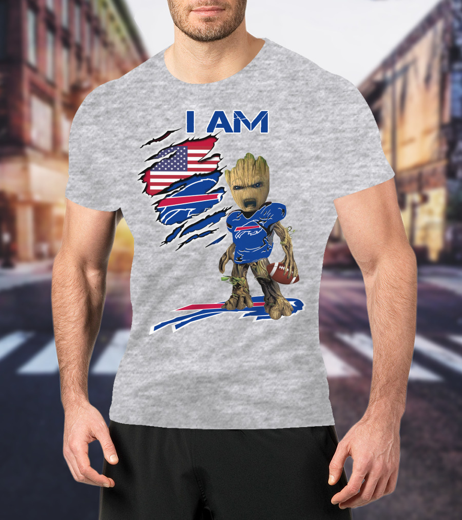 I Am American Flag Football Groot Bills T-Shirt