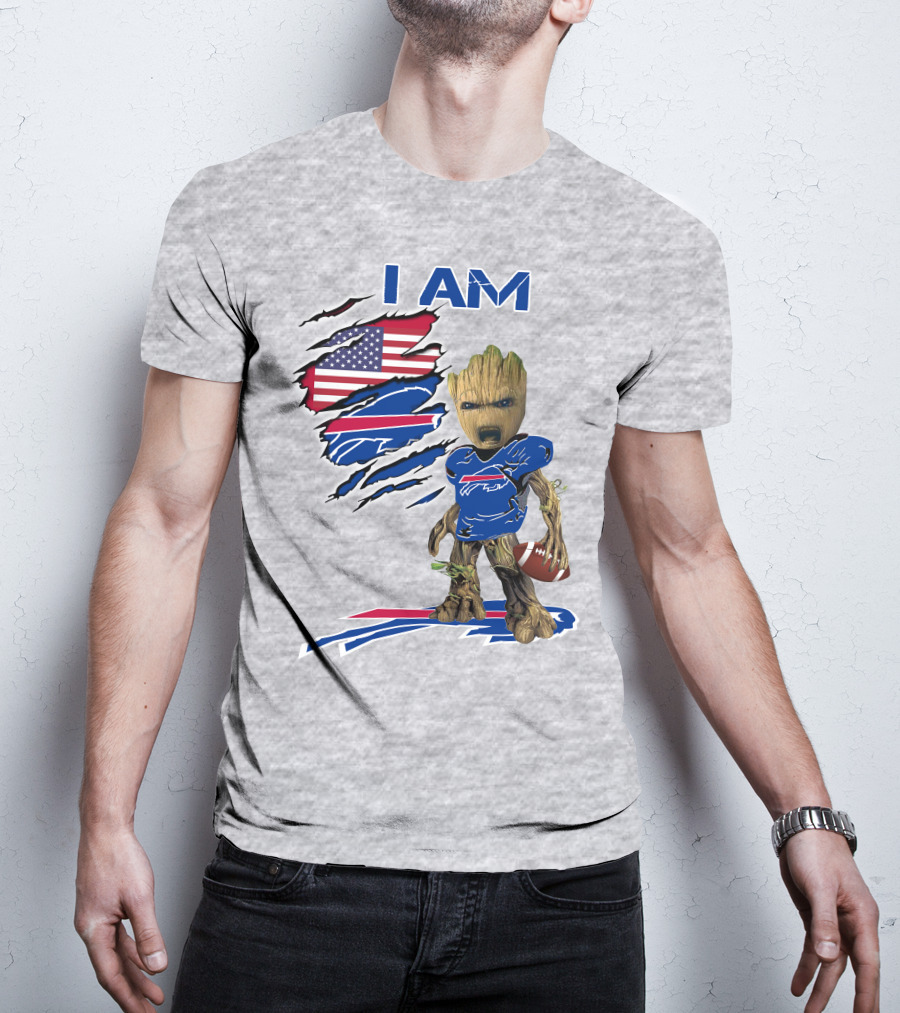 I Am American Flag Football Groot Bills T-Shirt