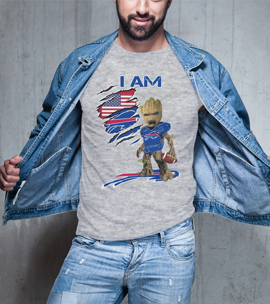I Am American Flag Football Groot Bills T-Shirt