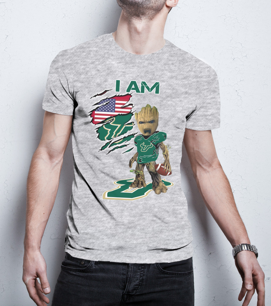 I AM USF Baby Groot Football American Flag T-Shirt