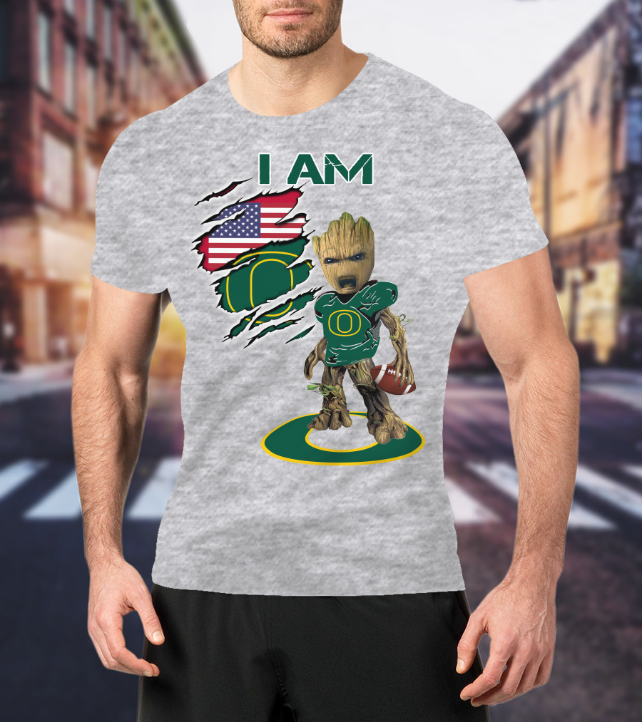 I AM American Flag Oregon Duck Baby Groot Football T-Shirt