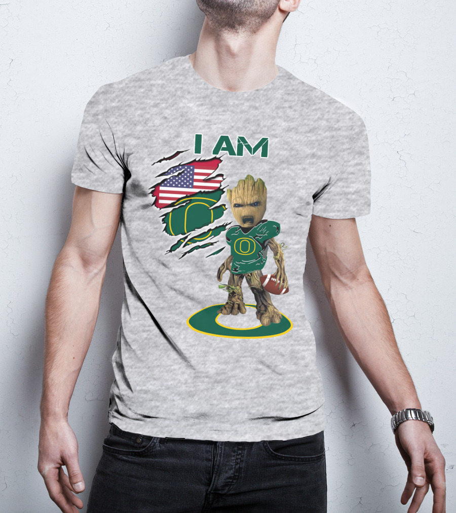 I AM American Flag Oregon Duck Baby Groot Football T-Shirt