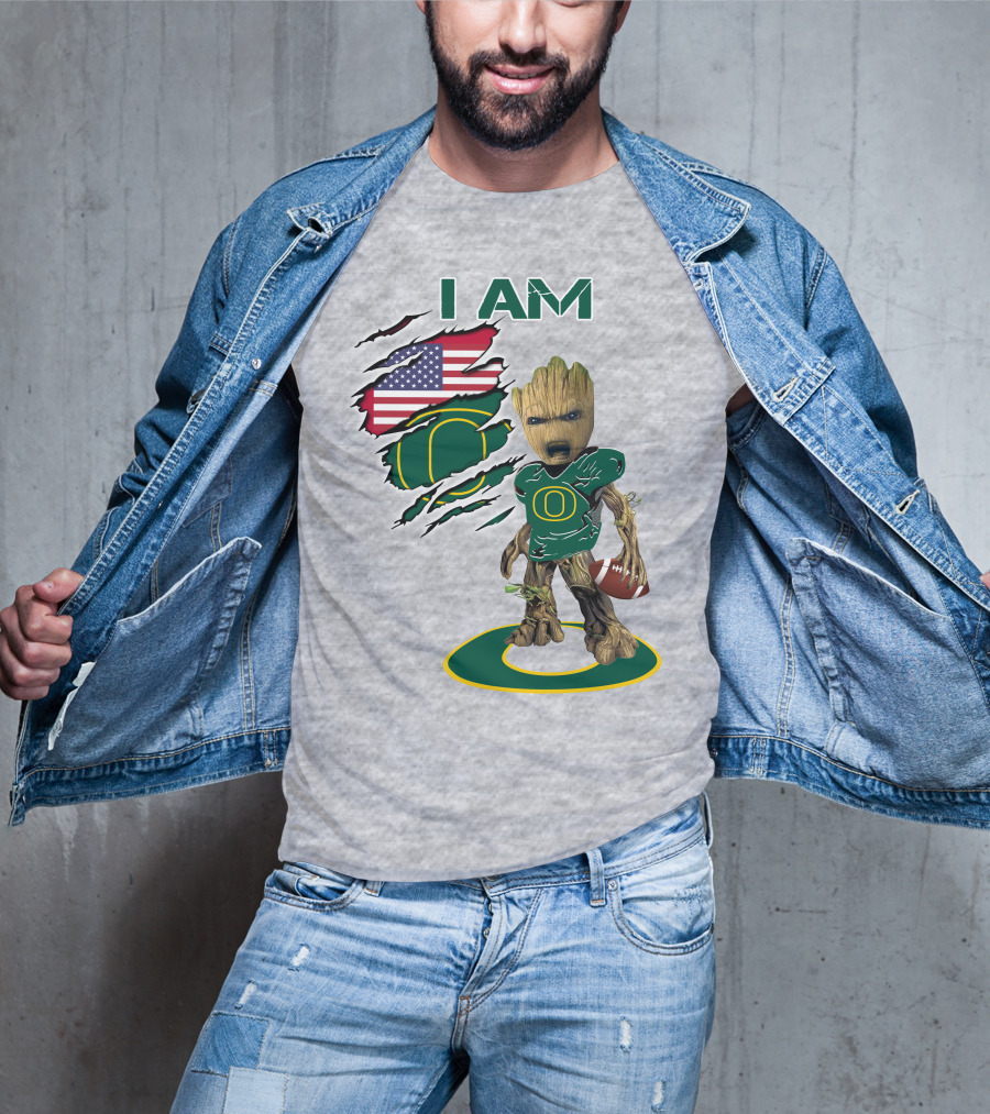I AM American Flag Oregon Duck Baby Groot Football T-Shirt