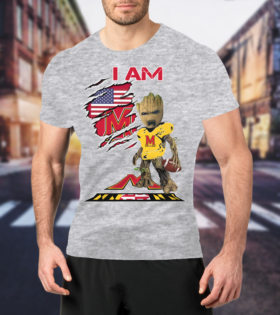 I AM Baby Groot Maryland Football American Flag M T-Shirt
