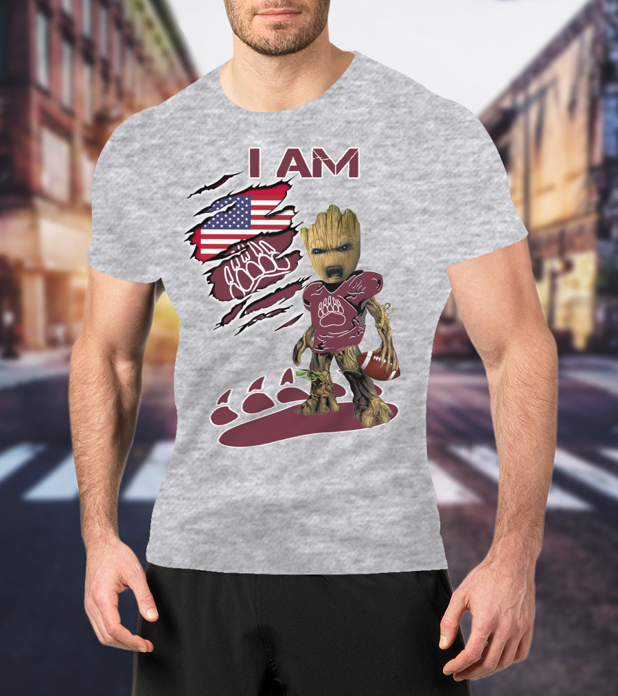 I Am Montana Baby Groot Football Bear American Flag T-Shirt