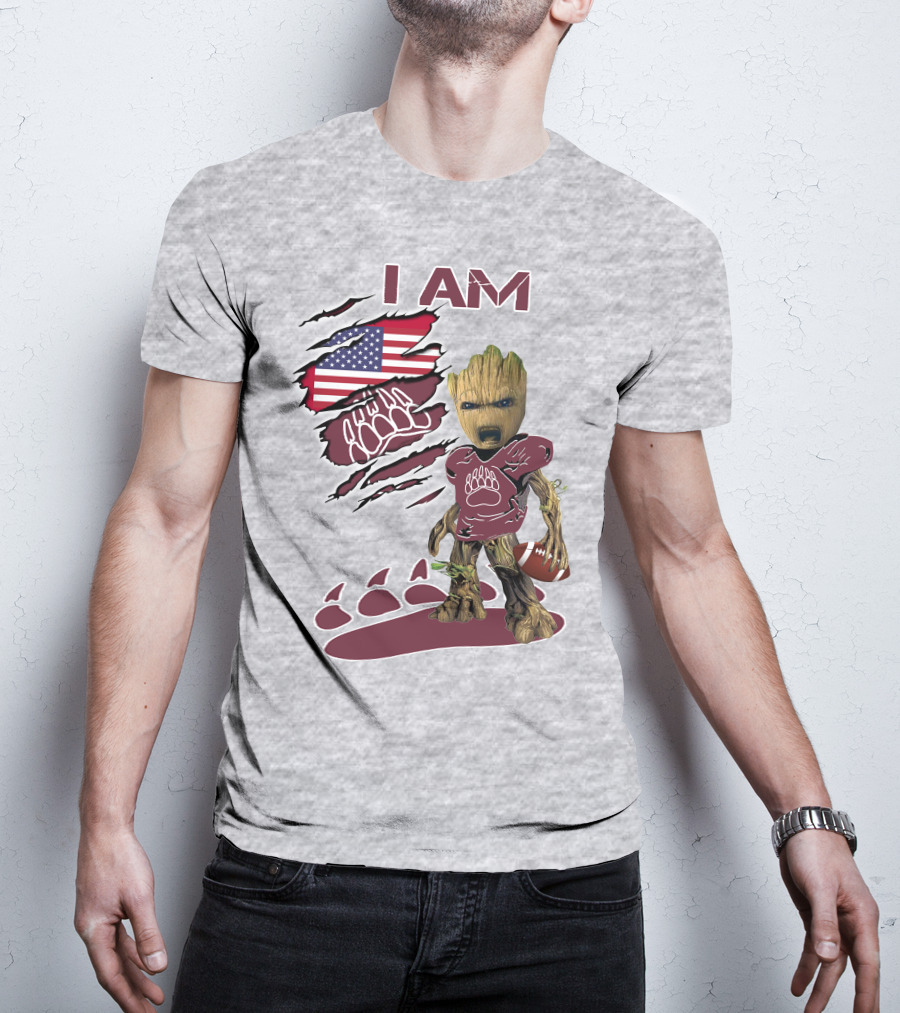 I Am Montana Baby Groot Football Bear American Flag T-Shirt