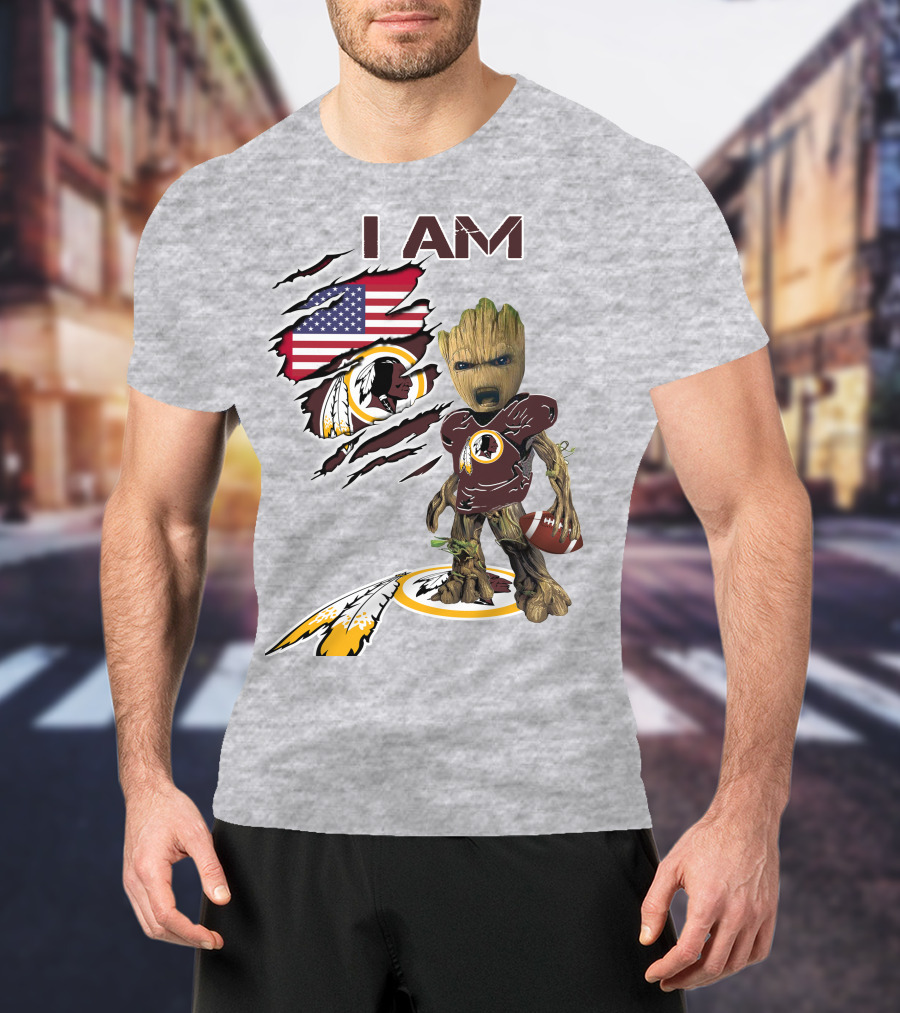 I Am Redskins Groot Football Nfl Logo Usa Flag T-Shirt