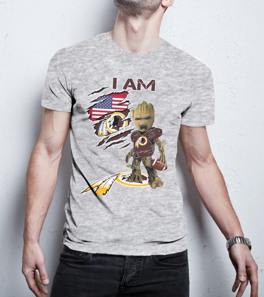I Am Redskins Groot Football Nfl Logo Usa Flag T-Shirt