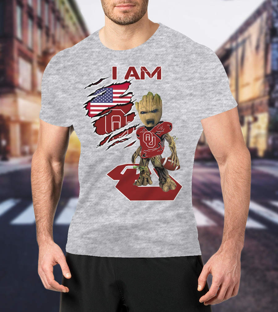 I Am Baby Groot OU Sooners Football USA Flag T-Shirt