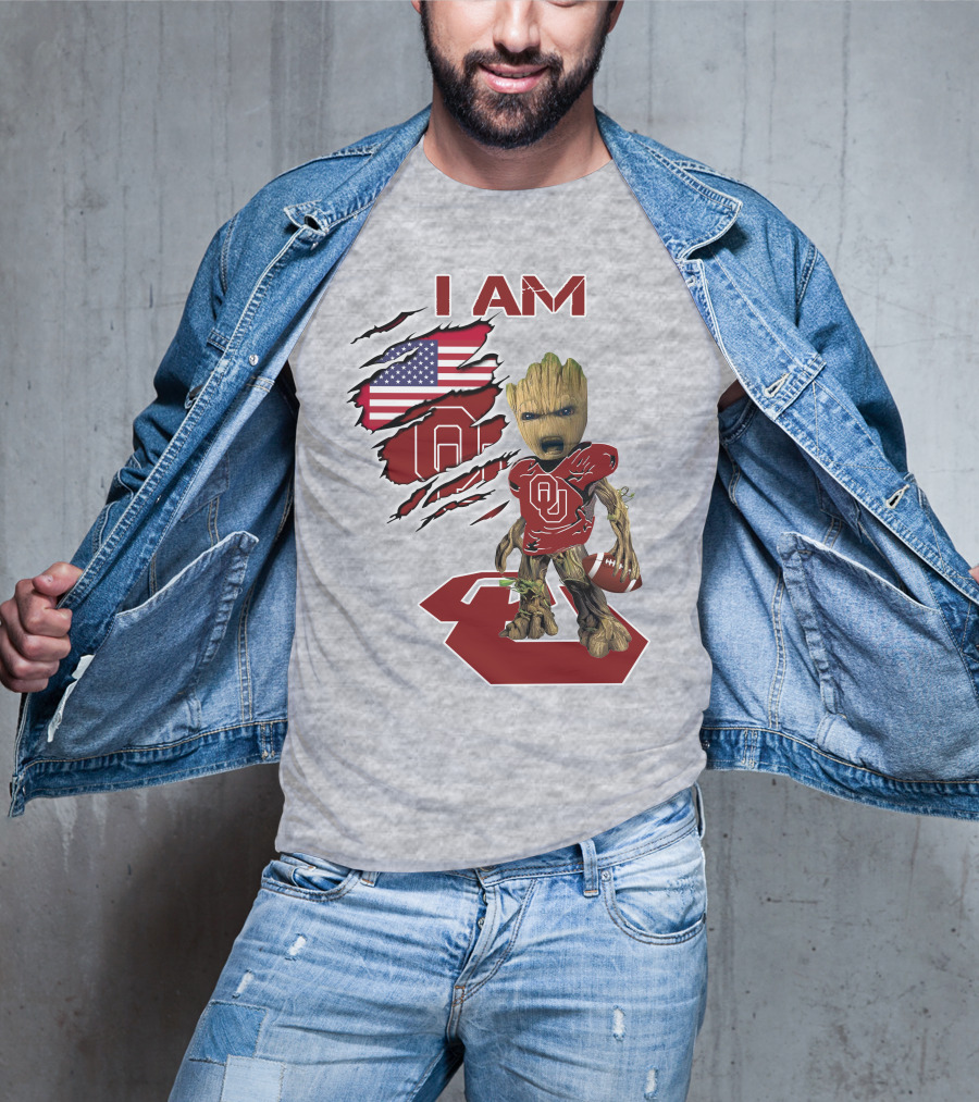 I Am Baby Groot OU Sooners Football USA Flag T-Shirt