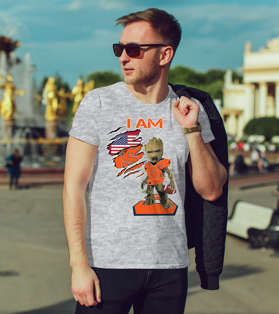 I Am Syracuse Baby Groot American Football Player With Flag And Orange S T-Shirt