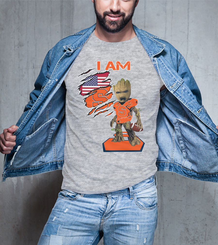I Am Syracuse Baby Groot American Football Player With Flag And Orange S T-Shirt