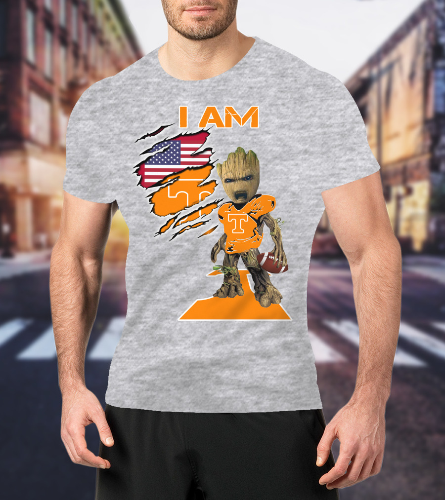 I AM Tennessee Baby Groot Football American Flag T-Shirt