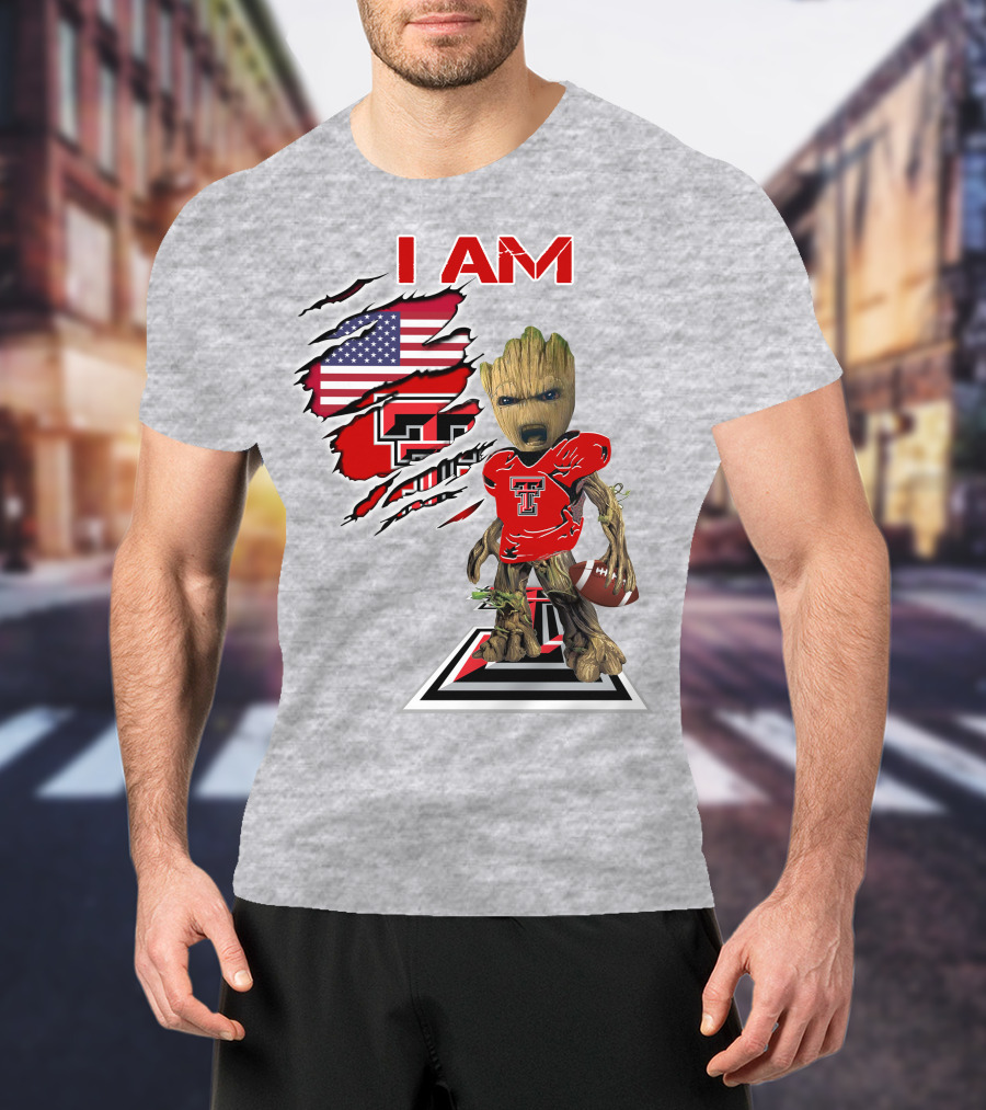 I Am Texas Tech American Football Baby Groot T-Shirt