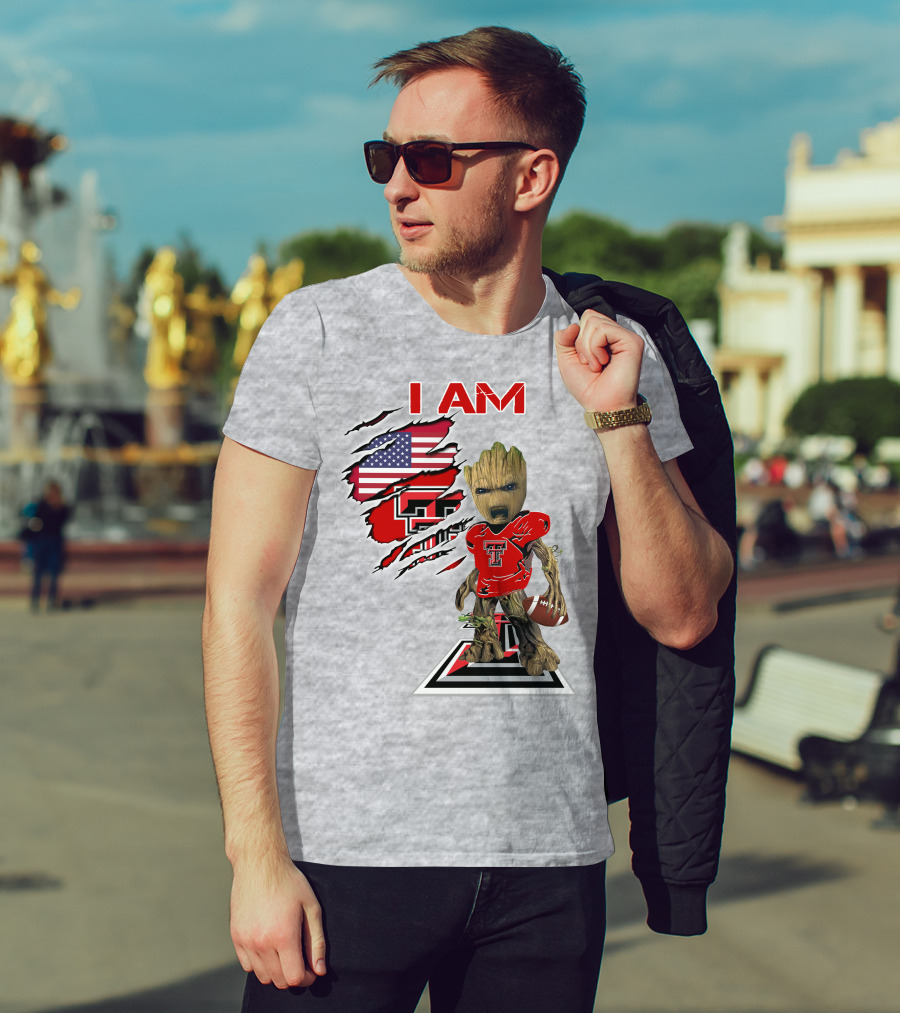 I Am Texas Tech American Football Baby Groot T-Shirt